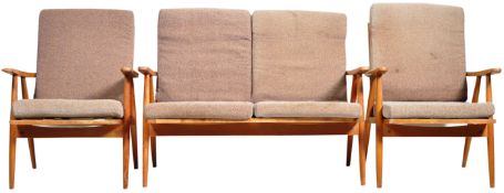 SCANDART - 1960'S BEECH FRAMED THREE PIECE SOFA SUITE