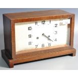 VINTAGE ART DECO OAK CASED MANTEL CLOCK WITH SILVERED DIAL