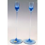 RONALD WILLSON FOR WEDGWOOD - PAIR OF BLUE GLASS CANDLESTICKS