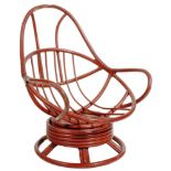 RETRO VINTAGE 1960'S CANE & BAMBOO EASY LOUNGE CHAIR