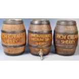 THREE RETRO CERAMIC PAINTED BARRELS FOR SHERRY