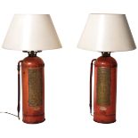 PAIR OF VALOR COMPANY FIRE EXTINGUISHER FLOOR LAMPS