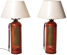 PAIR OF VALOR COMPANY FIRE EXTINGUISHER FLOOR LAMPS