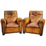 MATCHING PAIR OF ART DECO LEATHER CLUB ARMCHAIRS