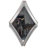 CONTEMPROARY SILVERED FRAME LOZENGE SHAPED HANGING MIRROR