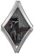CONTEMPROARY SILVERED FRAME LOZENGE SHAPED HANGING MIRROR