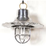 VINTAGE FRENCH POLISHED ALUMINUM HANGING LAMP LIGHT