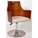 1960'S BENTWOOD AND CHROME SWIVEL CHAIR