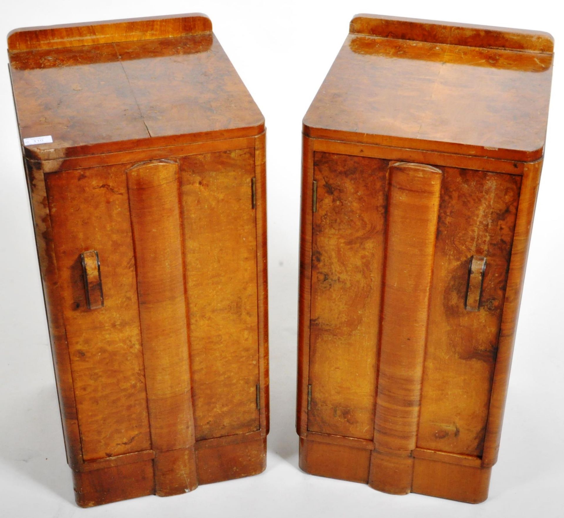 PAIR OF 1930S ART DECO WALNUT BEDSIDE TABLE CUPBOARDS - Image 2 of 7