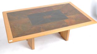 SOUTH AFRICAN CHERRY WOOD AND INLAID SLATE COFFEE TABLE