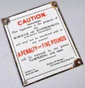 ENAMEL CAUTION SIGN FOR THE ELECTRICITY DEPARTMENT HAMMERSMITH