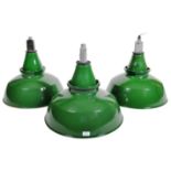 SET OF THREE RETRO 1960'S INDUSTRIAL GREEN ENAMEL SHADES