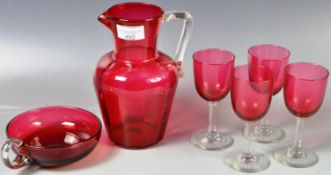 VINTAGE CRANBERRY FOUR GLASS AND JUG DRINKING GLASS SET