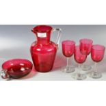 VINTAGE CRANBERRY FOUR GLASS AND JUG DRINKING GLASS SET