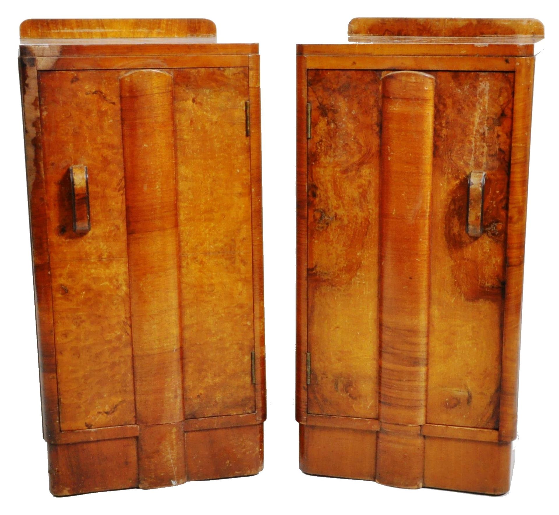 PAIR OF 1930S ART DECO WALNUT BEDSIDE TABLE CUPBOARDS