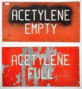 PAIR OF MID 20TH CENTURY INDUSTRIAL FACTORY ACETYLENE FULL AND EMPTY SIGNS