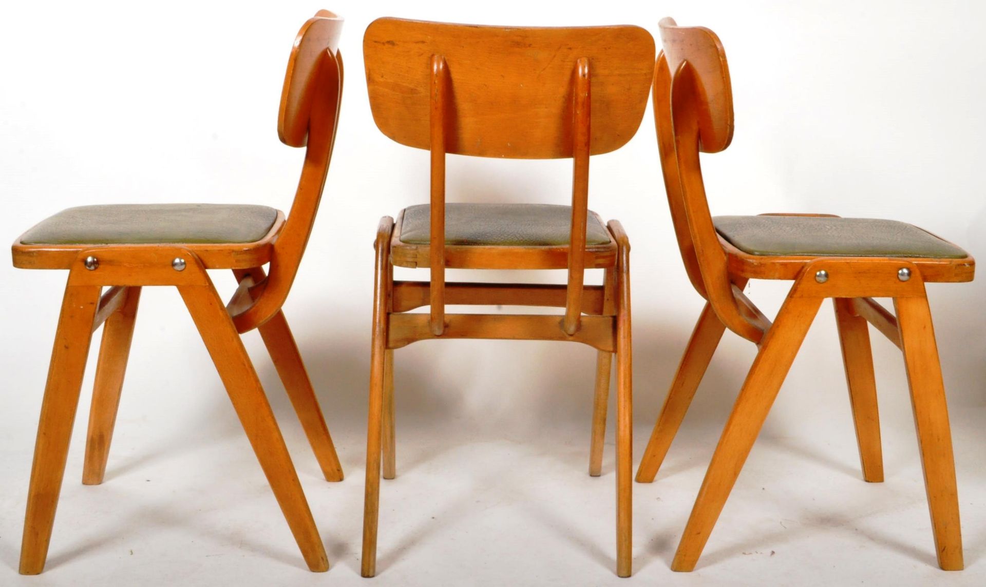 BEN CHAIRS - SET OF SIX BEECH AND PLY STACKING DINING CHAIRS - Image 4 of 4