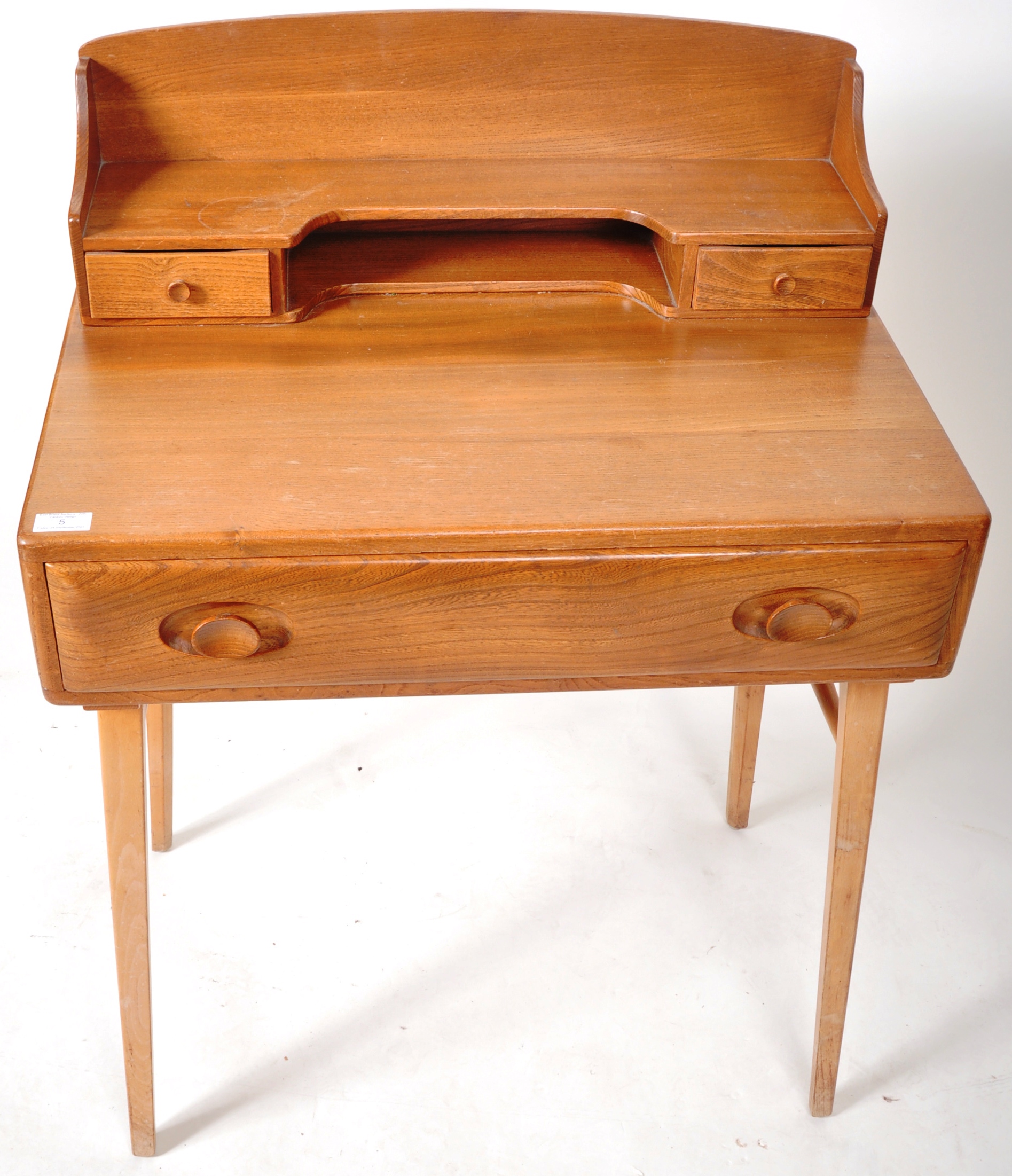 ERCOL WINDSOR MODEL 479 BEECH AND ELM WOOD DESK BY LUCIAN ERCOLANI - Image 3 of 7