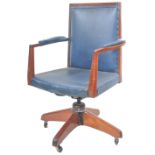 HILLCREST - 1950'S MAHOGANY FRAMED TILT BACK OFFICE DESK CHAIR