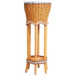 RETRO VINTAGE 1970'S ITALIAN WOVEN CANE BAMBOO PLANTER ON STAND