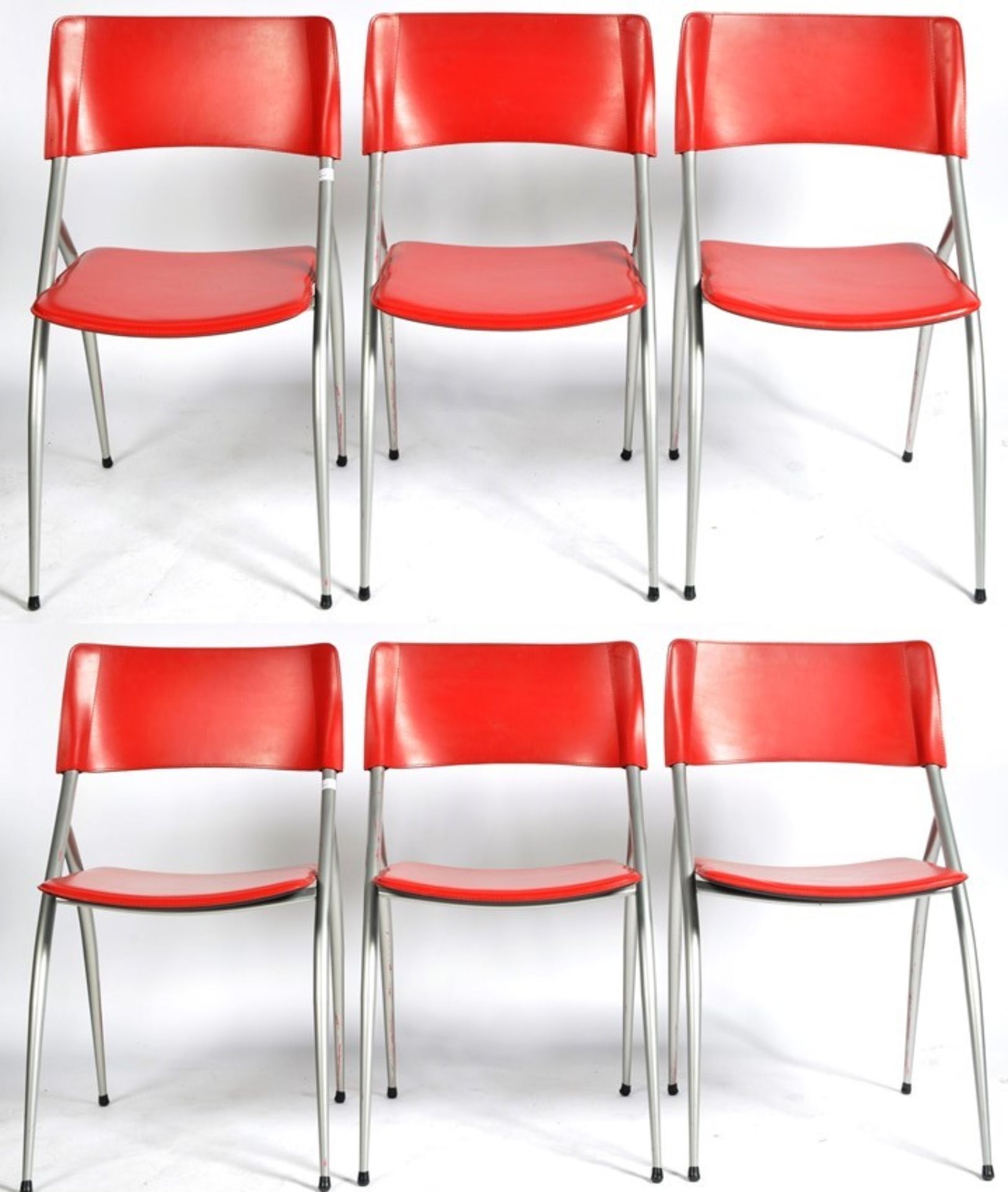 CALIGARIS - SET OF SIX WAY RED LEATER DINING CHAIRS