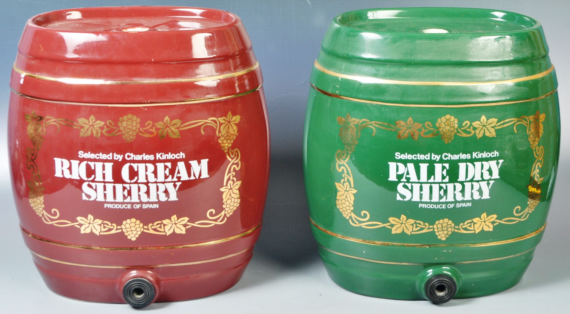 PAIR OF CERAMIC PAINTED SHERRY HAND PAINTED BARRELS - Image 2 of 4