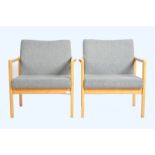 MATCHING PAIR OF BEEECH FRAMED EASY LOUNGE CHAIRS