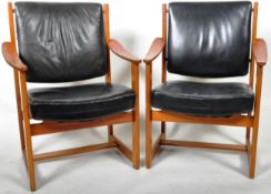 SVEN KAI-LARSEN FOR NORDISKA KOMPANIET PAIR OF TEAK AND LEATHER CHAIRS