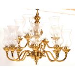 LATE 20TH CENTURY LARGE TWELVE ARM BRASS CHANDELIER