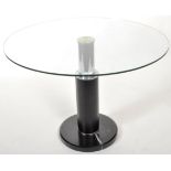 RETRO CHROME, GLASS AND MARBLE PEDESTAL DINING TABLE