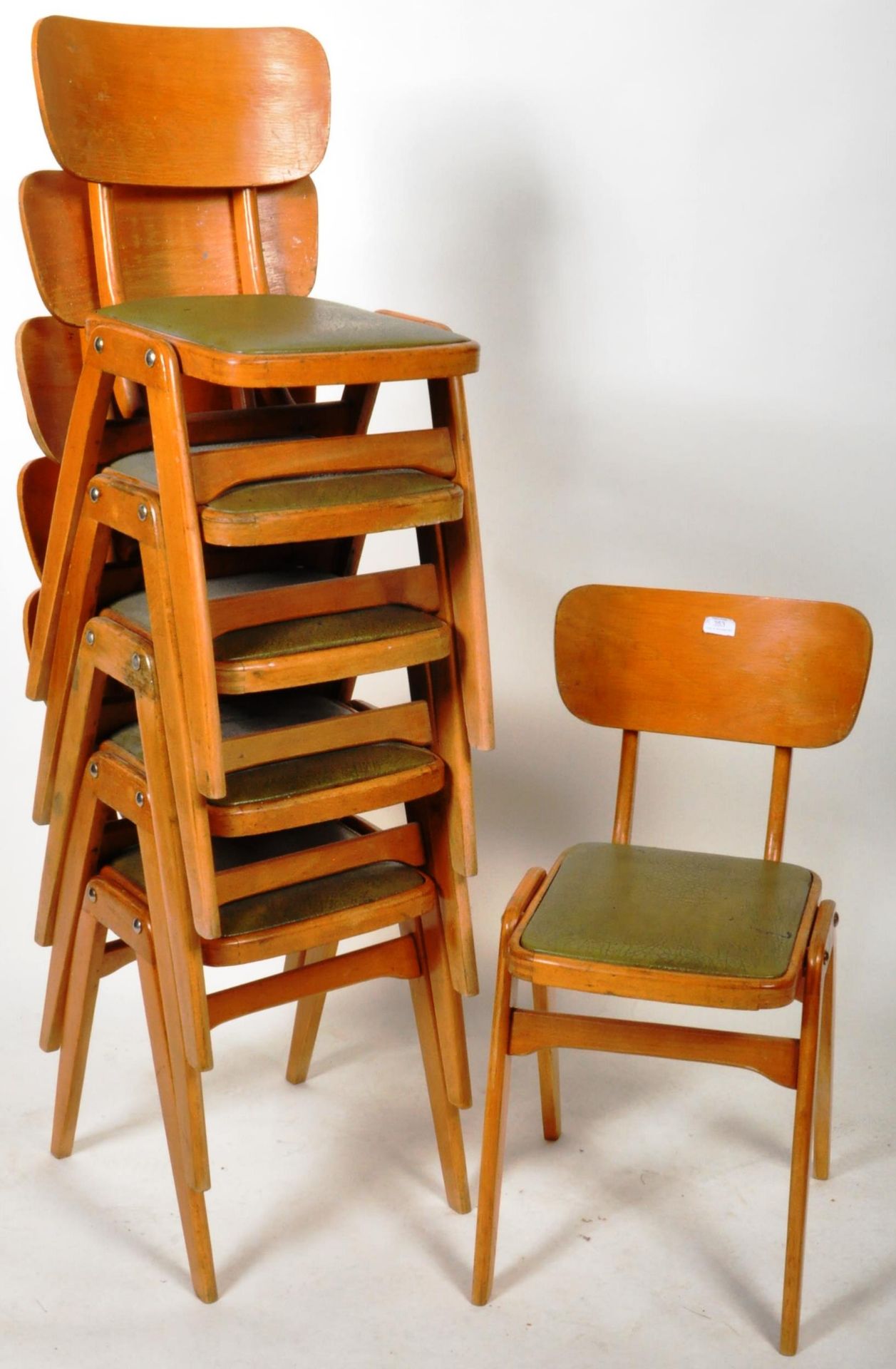 BEN CHAIRS - SET OF SIX BEECH AND PLY STACKING DINING CHAIRS - Image 2 of 4