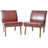 MATCHING PAIR OF BEECH AND CHESTNUT BROWN LEATHER CHAIRS