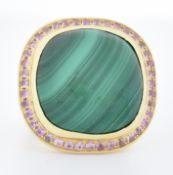 DANISH 18CT GOLD MALACHITE & PINK SAPPHIRE COCKTAIL RING