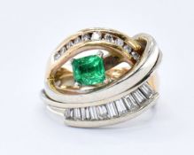 14CT GOLD EMERALD AND DIAMOND COCKTAIL RING