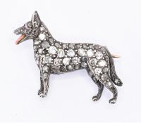 DIAMOND AND ENAMELLED DOG BROOCH IN ASPREY BOX