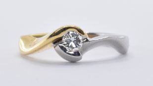 18CT WHITE AND YELLOW GOLD CROSSOVER DIAMOND RING