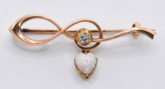 GOLD DIAMOND AND OPAL BAR BROOCH