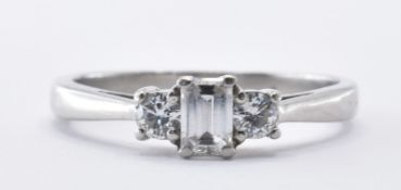 PLATINUM AND DIAMOND THREE STONE RING