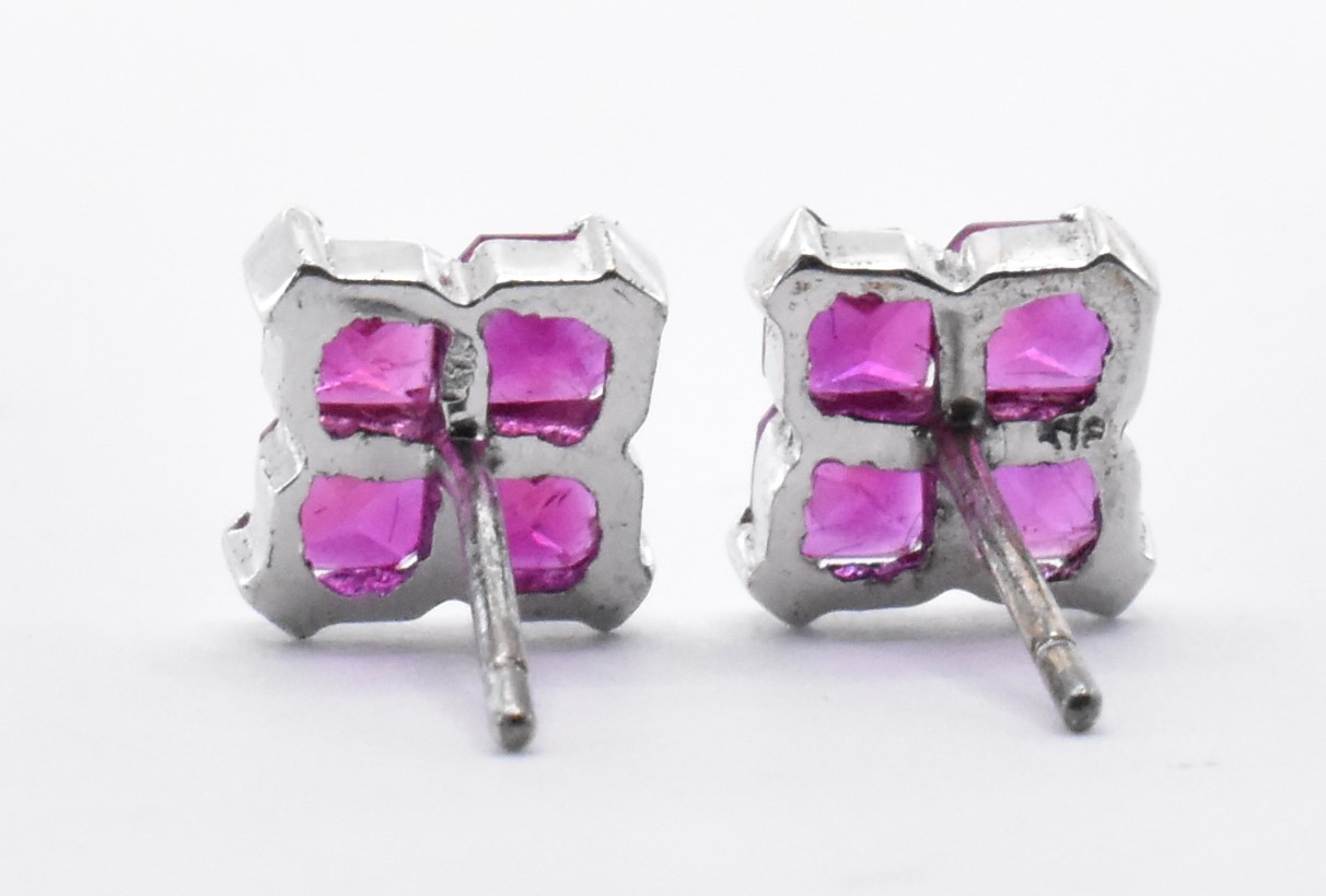 PAIR OF 18CT WHITE GOLD AND RUBY CLUSTER EARRINGS - Image 4 of 5