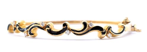 14CT GOLD BLACK ENAMEL AND DIAMOND BANGLE