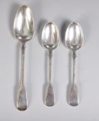 THREE 19TH CENTURY SILVER HALLMARKED FIDDLE PATTERN SPOONS