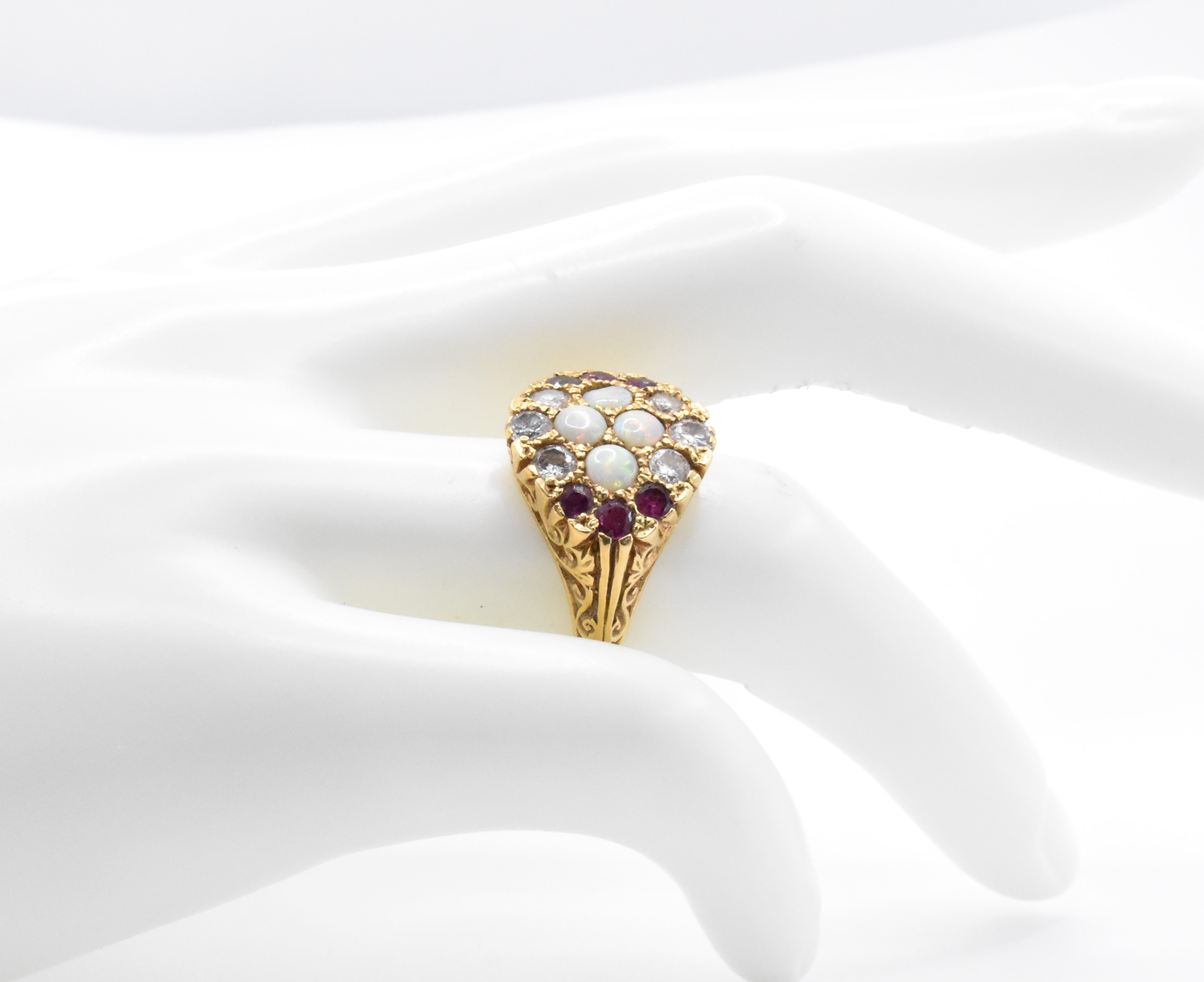 18CT GOLD OPAL DIAMOND & RUBY RING - Image 6 of 7