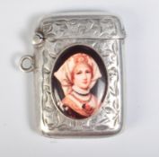 HALLMARKED SILVER EDWARDIAN VESTA CASE WITH LATER PORTRAIT.