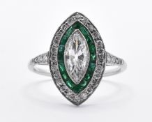 PLATINUM DIAMOND AND EMERALD DRESS RING