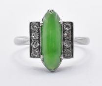 WHITE GOLD JADE & DIAMOND RING