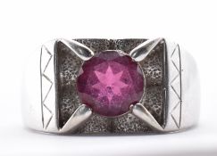 9CT WHITE GOLD AND PINK STONE RING