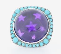 DANISH 18CT GOLD AMETHYST & TURQUOISE COCKTAIL RING