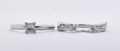 TWO 14CT WHITE GOLD AND DIAMOND RINGS