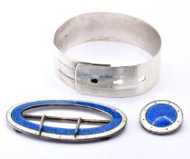 SILVER & ENAMEL BUCKLE / BUTTON & SILVER BANGLE