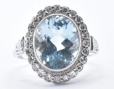 AQUAMARINE AND DIAMOND WHITE GOLD RING